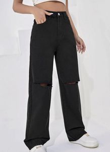 Black Ripped Wide Leg Jeans