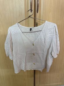 Cream Button-Up V-Neck Top