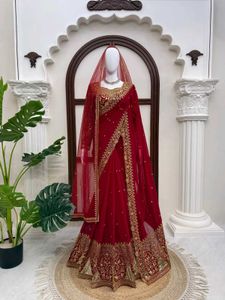 Stunning Red &amp; Gold Embroidered Lehenga Choli