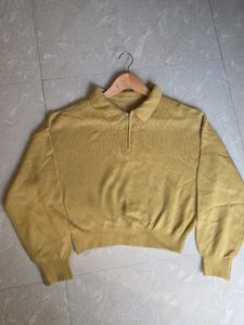 Yellow Quarter Zip Knit Sweater (free size)