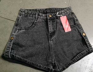 Washed Black Denim Shorts