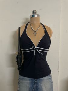 Black Halter Top with White Trim
