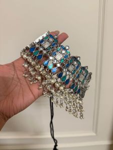 Oxidized Silver Blue &amp; Green Choker