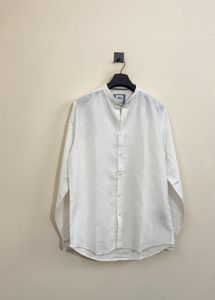 Zara White linen blend Band Collar Shirt