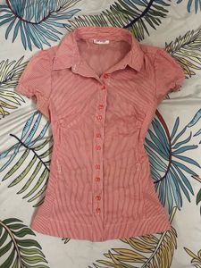 Y2k Fitted Cinched Waist Button-Up Shirt Top