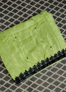 Lime Green Saree with Black Lace Border