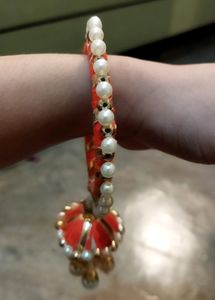 Rakhi. Pearl Bangle. White Pearl Bangle.  Orange And White Bangle.