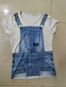 Cute Denim Overalls Print T-Shirt