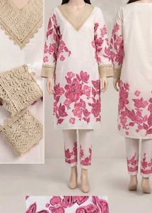 White Kurta Set with Pink Floral Print