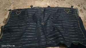 Elegant Grey Saree with Silver Stripes