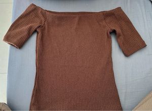 Cozy Brown Knit Offshoulder Top