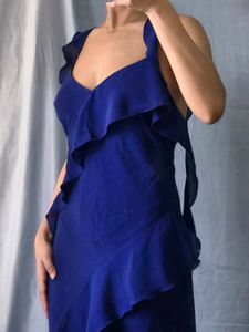 Elegant Ruffled Royal Blue Maxi Dress