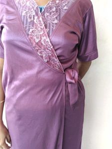 Elegant Satin Robe with Lace Trim /housecoat