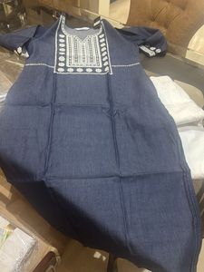 Embroidered Denim Kurta