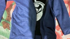 Navy Blue Full-Sleeve Graphic Zip-Up Jacket