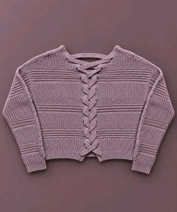 MAUVE TEXTURED KNIT LACE-UP CROPPED SWEATER