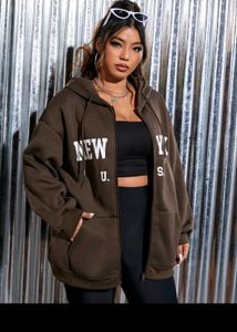 Oversized Brown "New York" Zip-Up Hoodie