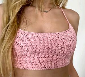 Pink Crochet beach Crop Top