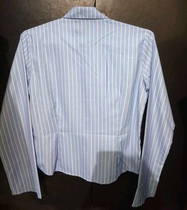 Blue Striped Button-Up Fitted Shirt