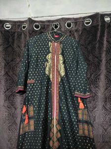 W Foil Print Black Kurti