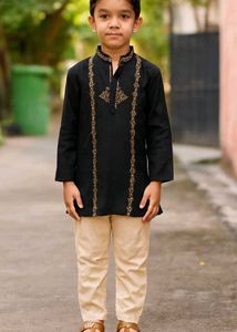 Boys Black Embroidered Kurta Set