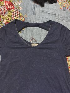 Navy Blue V-Neck Top with Back Detail