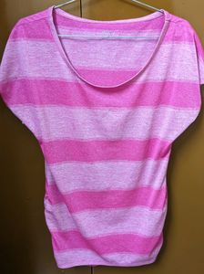 Stripped Top Crew Neck Pink And White