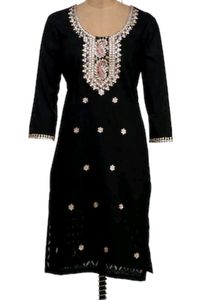Festive Black Kurta With Gota Patti Work