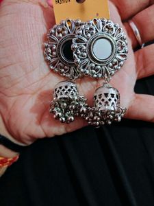 Stylish Mirror Work Jhumka Earrings
