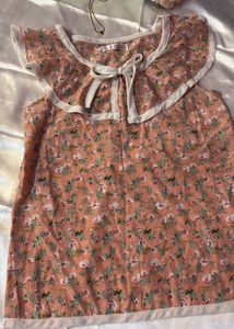 Floral Ruffle Neck Tie Top