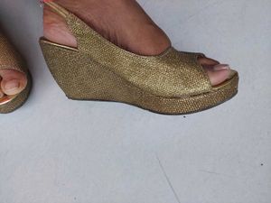 Sparkling Gold Wedge Sandals