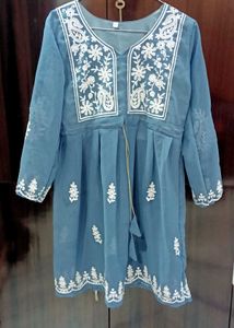 Chikankari short kurti grey