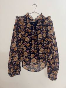 Blue And Brown Floral Party Top