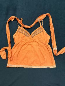 Indo Western Orange Beaded Kurti Top Set