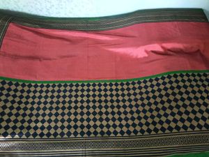 GentlyUsed CottonSilk Saree-RustBlackGreenStripes