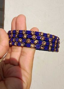 Elegant Blue Bangles with Golden Embellishments