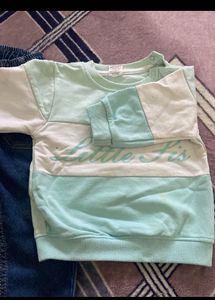 Girls' Denim Jeans and Colorblock Top Set