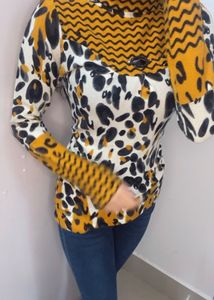 Leopard Print Mock Neck Top