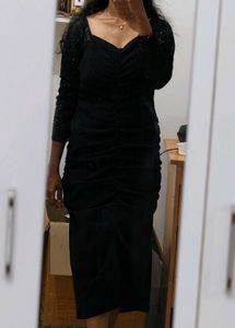 Sparkly Black Ruched Bodycon Dress
