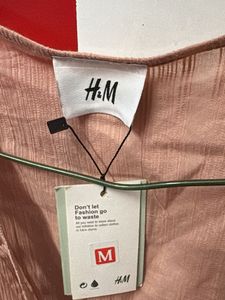 H&amp;M Dusky Pink Lace Trim Peplum Blouse