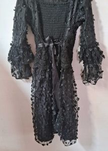 wednesday addams Elegant Black Lace Evening Gown
