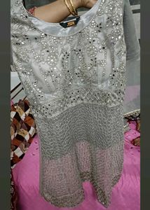 Stunning Grey Embellished Kurta Set