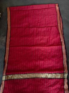 Elegant Red Saree with Golden Stripes