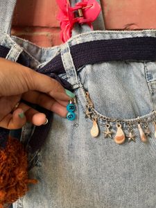 Unique Denim Tote Bag with Pom-Pom