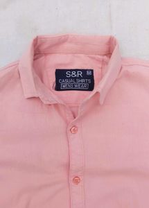 Peach Pink Solid Casual Shirt for Men