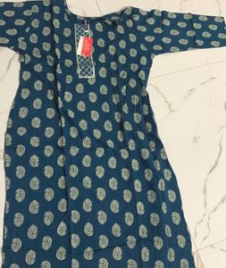 Teal Paisley Print Kurta with pocket