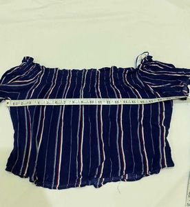 Pull&amp;bear Navy Striped Off-Shoulder Top