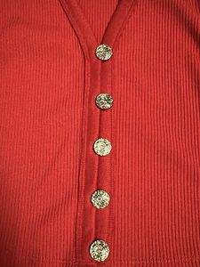 Red Ribbed Button-Up Sleeveless Top