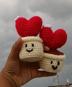 Crocheted Heart Pot Decor