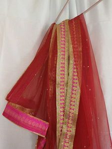 Red Dupatta with Golden Border